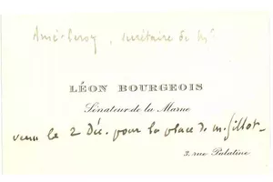 Carte de visite de L.Bourgeois  pour obtenir un changement de place dans l'hémicycle (s.d.)  Archives du Sénat 119 AS 4