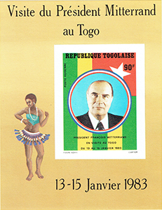 Bloc non-dentelé du timbre togolais à 90 F à l'effigie de François Mitterrand