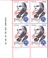 Bloc de quatre avec coin daté du 12 septembre 2016 du timbre français à 0,80€