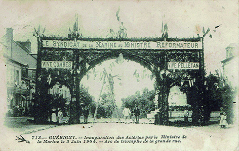 « Guérigny. Inauguration des Aciéries par le ministre de la Marine le 5 juin 1904 », carte postale, 1904, fonds Lefébure